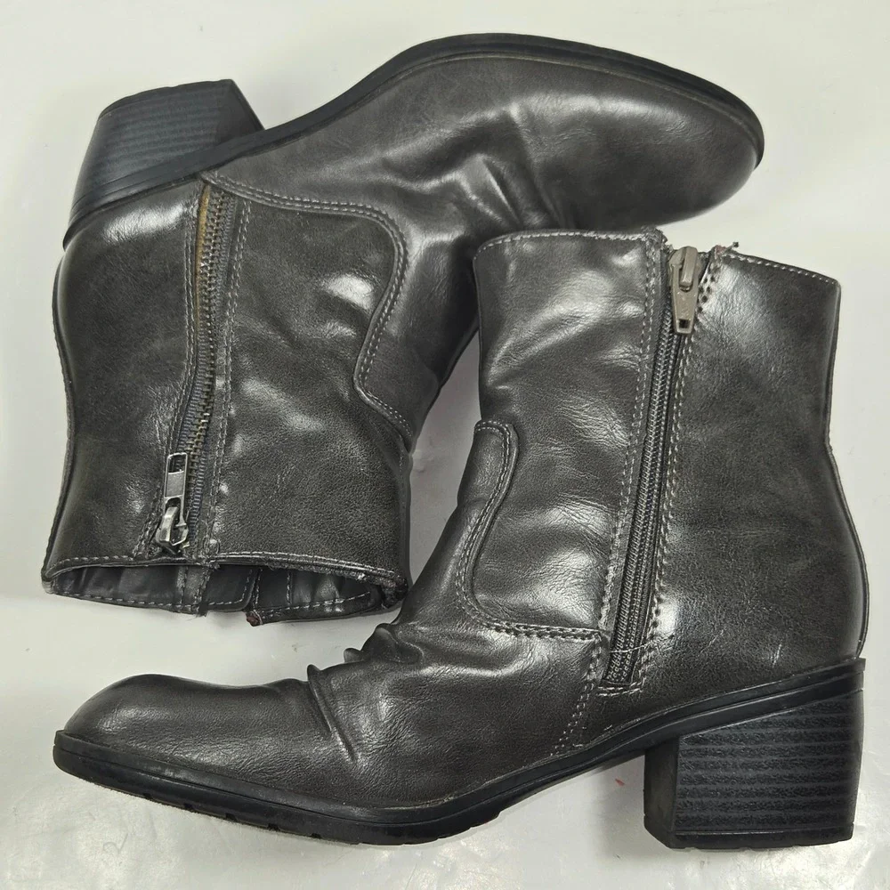LifeStride Soft System Grey Ruched Ankle Boots Women 7M Block Heel Side‎ Zip